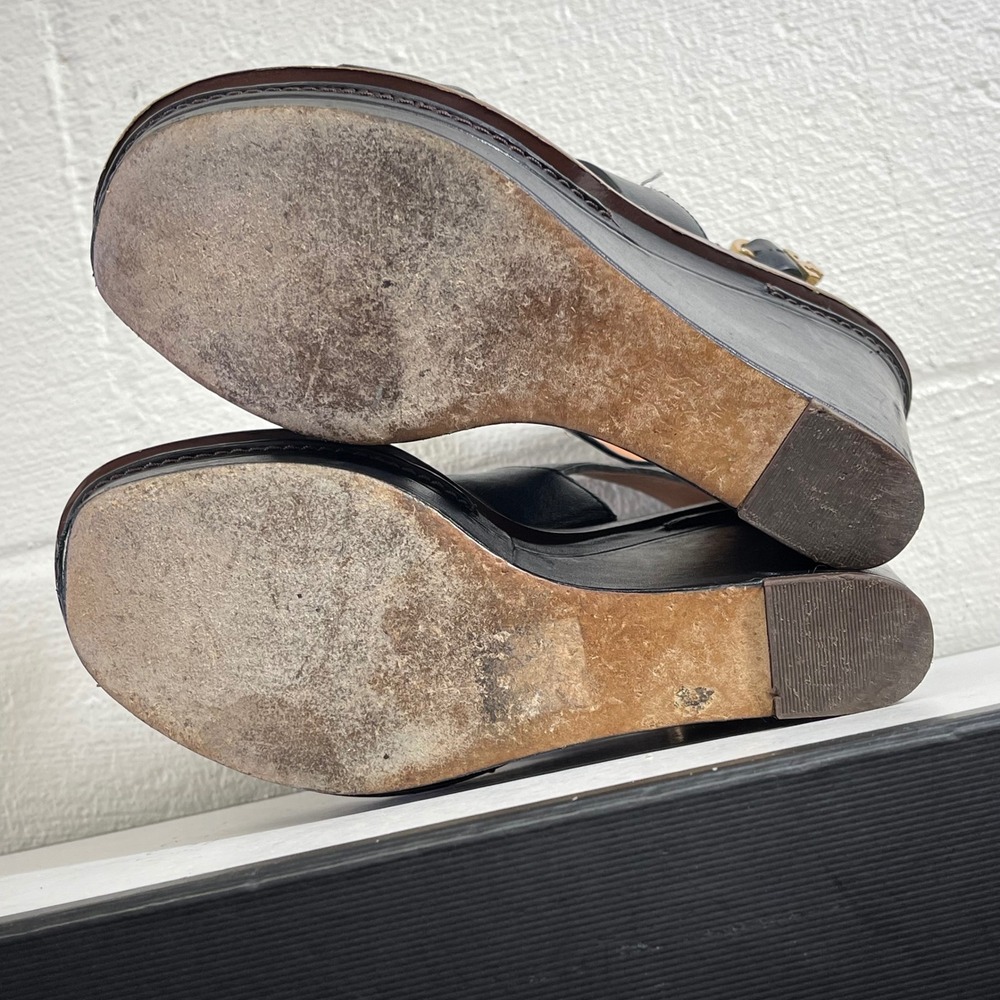 Tory Burch Selby Black Leather Wedge Sandals Ankle Strap Women's US 5.5 M - Picture 12 of 12